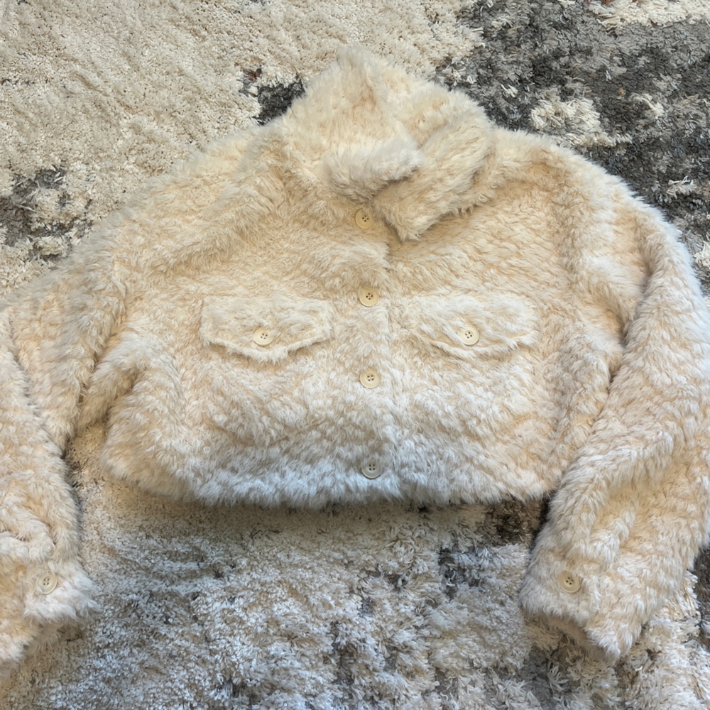 AKIRA XL Ivory Faux Fur Jacket